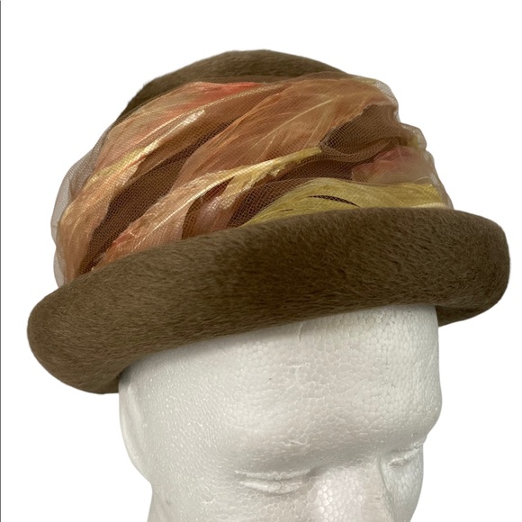 Vintage 1940s Christian Dior Chapeaux Feather Adorned Italian Fur Fedora Style - Picture 6 of 16